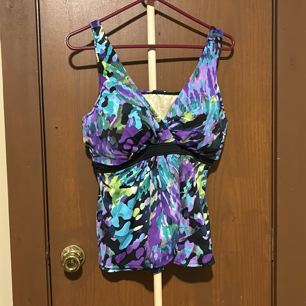 Purple multi colored bathing suit top tankini with cups